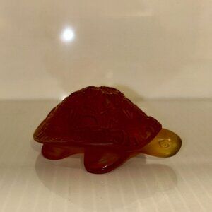 Lalique France Turtle Figurine, Amber "Caroline", signed, 3"L x 1.75"H
